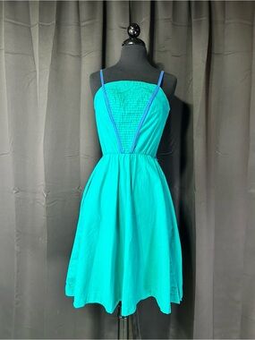 1970s Vintage Teal Fit-and-Flare Sundress with Contrast Trim Small